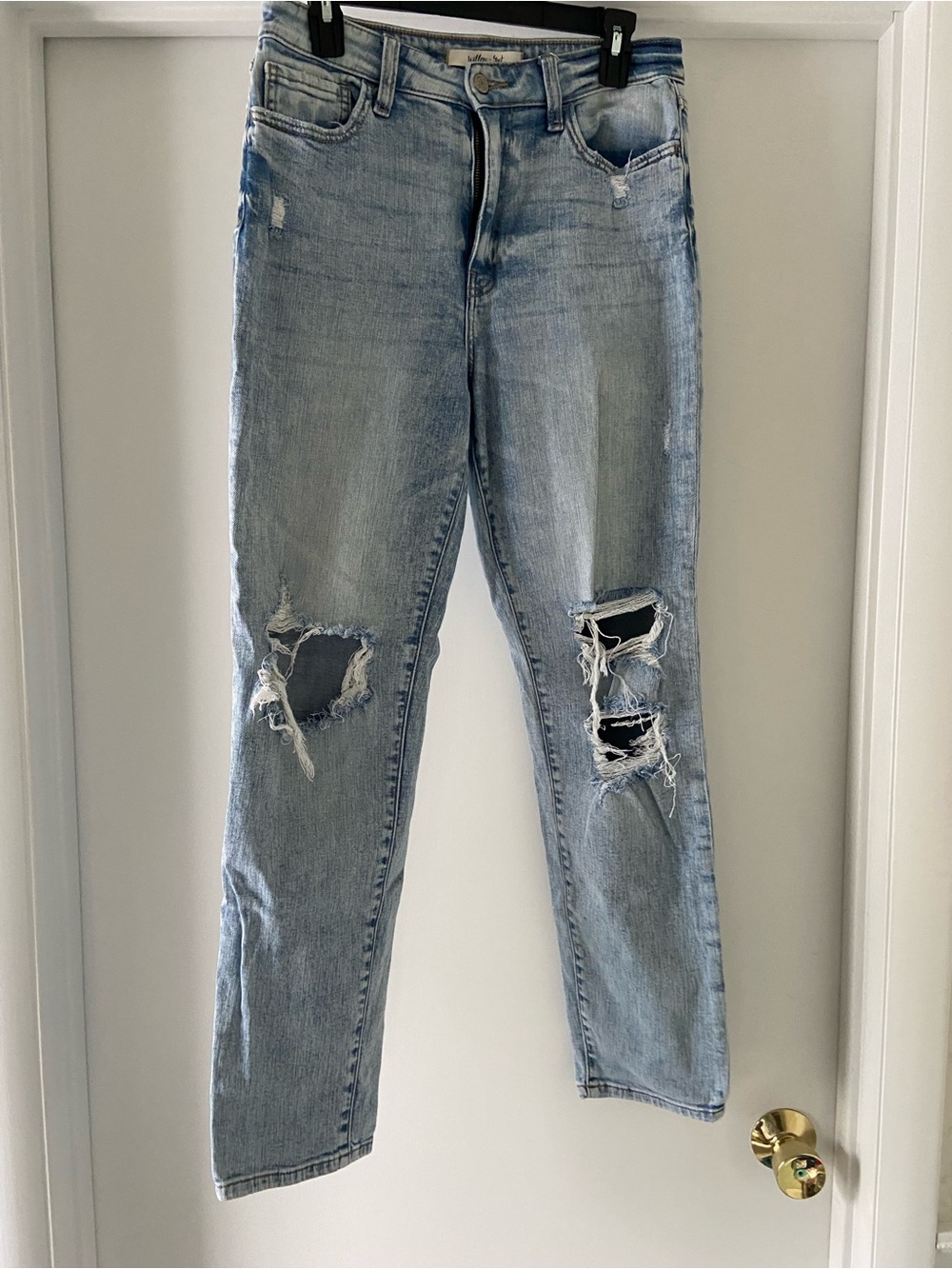 Willow & Root Light Wash Distressed Mom Fit Jeans - Light Blue
